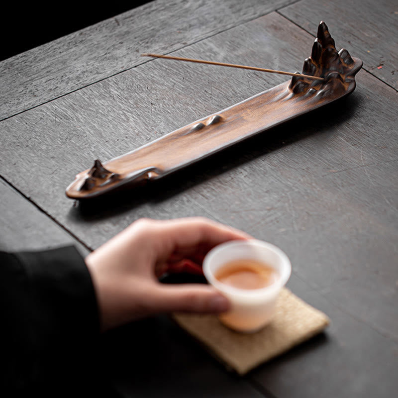 Mountains Boat Design Spiritual Healing Ceramic Stick Incense Burner Decoration - Image 6