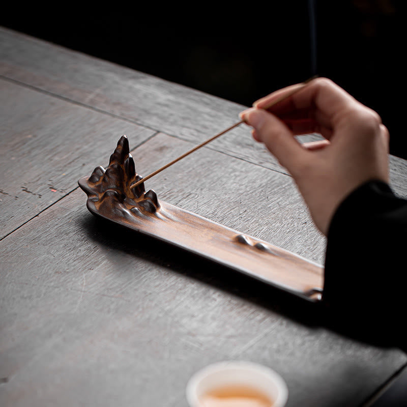 Mountains Boat Design Spiritual Healing Ceramic Stick Incense Burner Decoration - Image 5