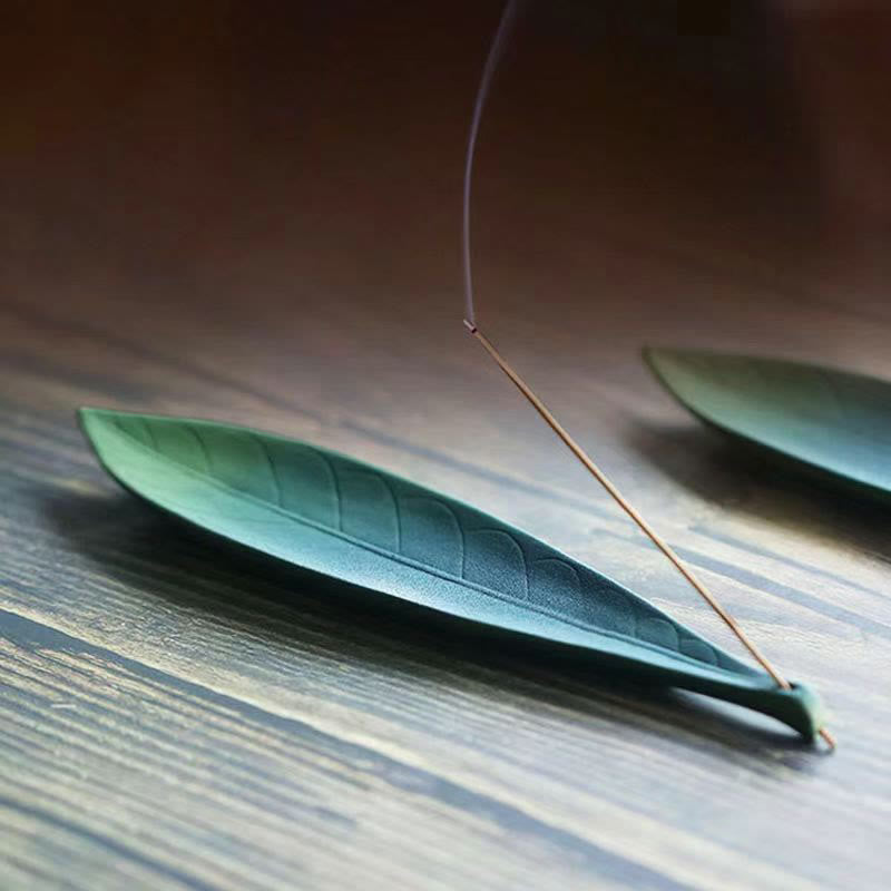 Willow Leaf Healing Ceramic Stick Incense Burner Decoration