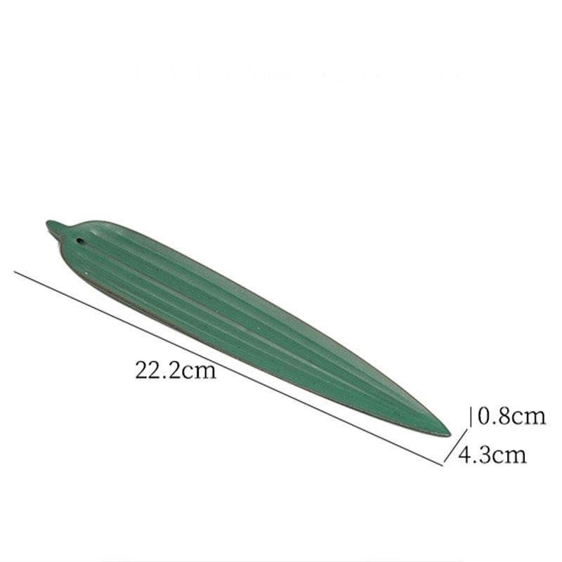 Green Bamboo Leaf Healing Ceramic Incense Burner Decoration - Image 5
