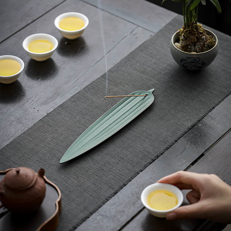 Green Bamboo Leaf Healing Ceramic Incense Burner Decoration - Image 3