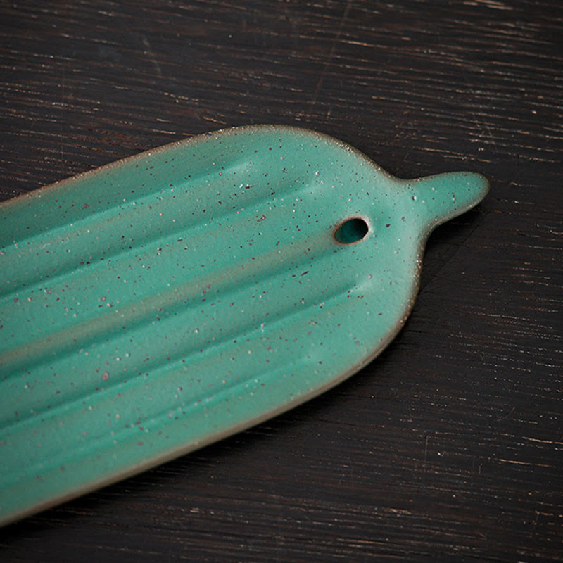 Green Bamboo Leaf Healing Ceramic Incense Burner Decoration - Image 8