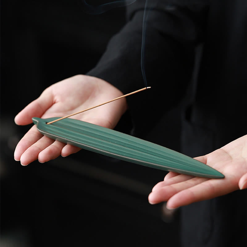 Green Bamboo Leaf Healing Ceramic Incense Burner Decoration - Image 6