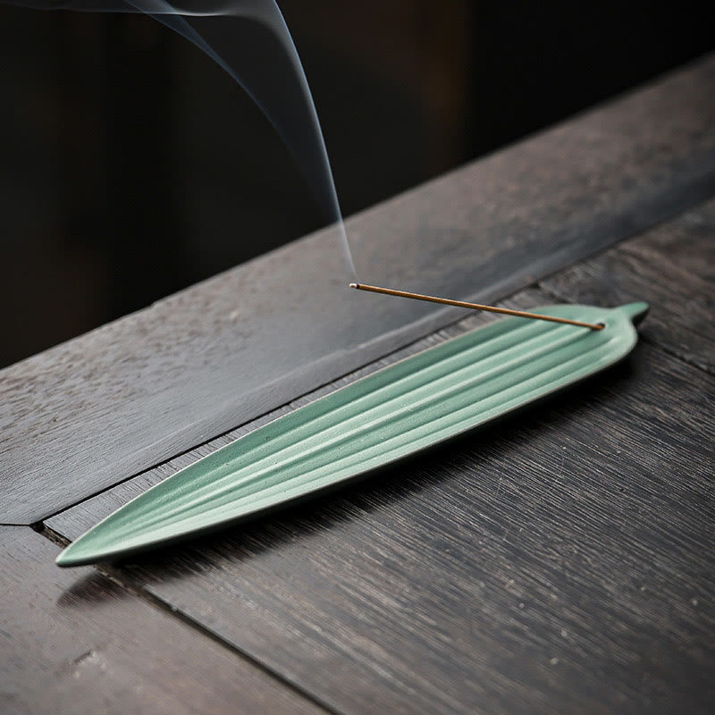 Green Bamboo Leaf Healing Ceramic Incense Burner Decoration
