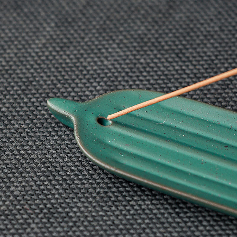 Green Bamboo Leaf Healing Ceramic Incense Burner Decoration - Image 9