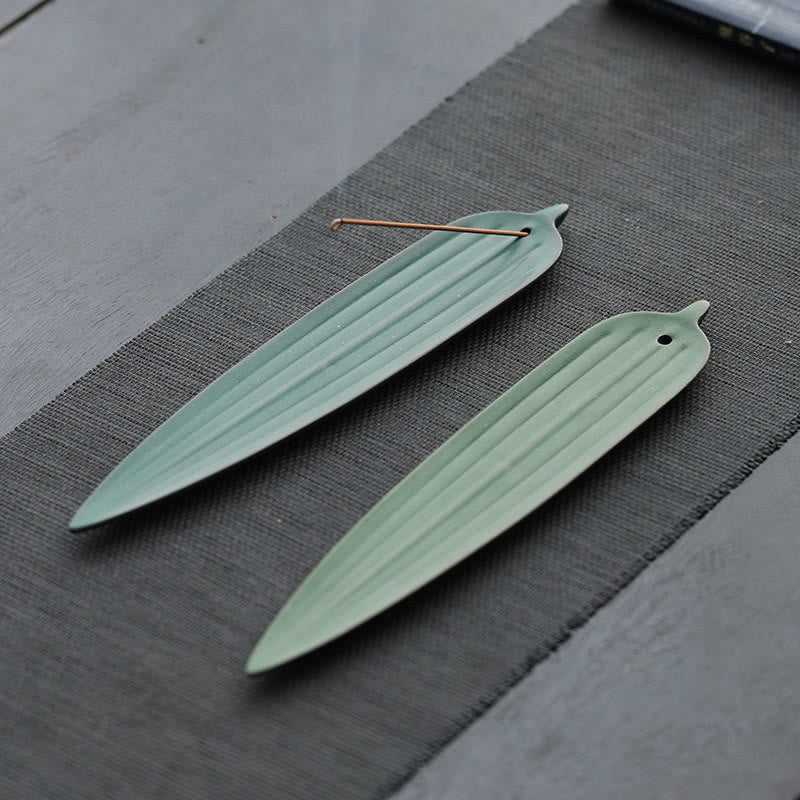 Green Bamboo Leaf Healing Ceramic Incense Burner Decoration - Image 11