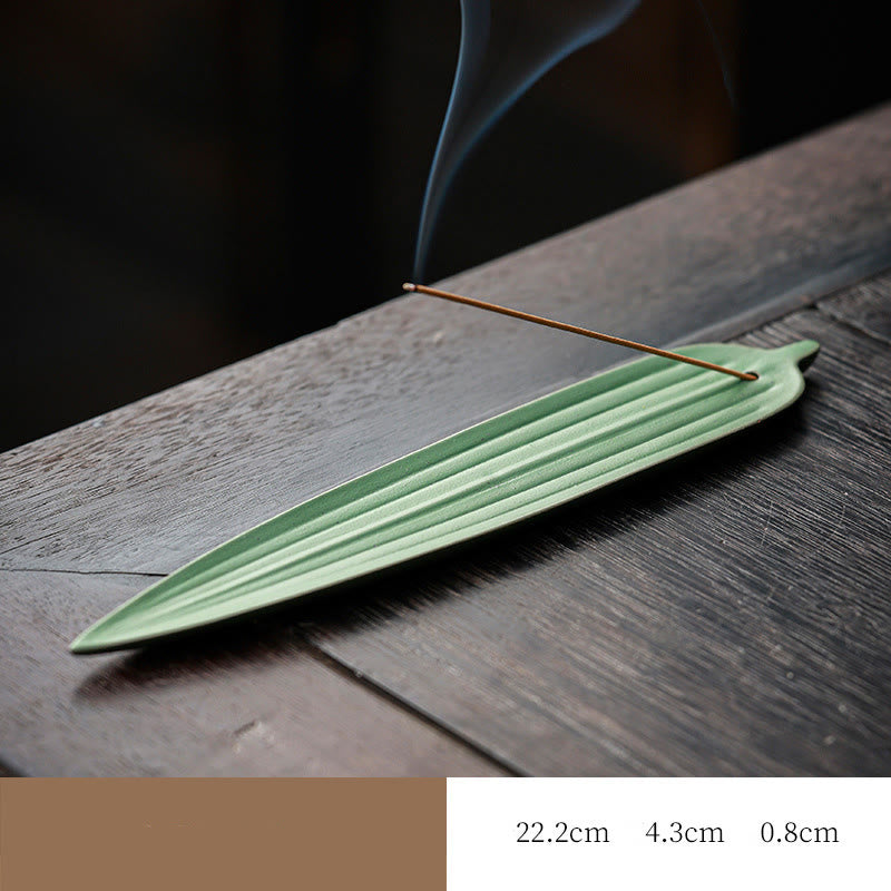 Green Bamboo Leaf Healing Ceramic Incense Burner Decoration - Image 10