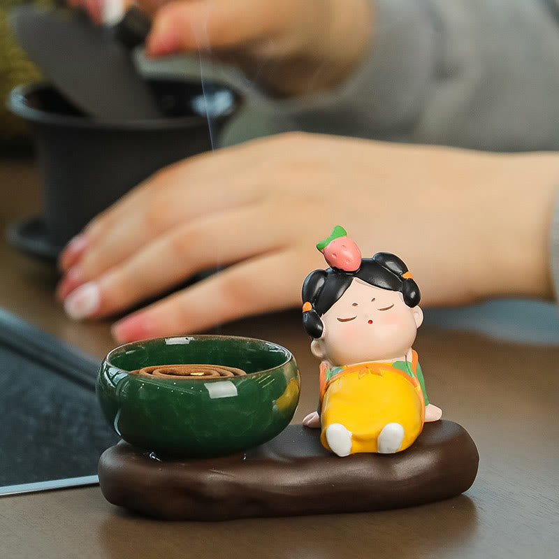 Tang Dynasty Lady Food Healing Ceramic Incense Burner Desk Decoration - Image 5