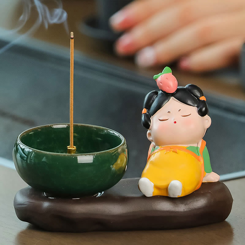 Tang Dynasty Lady Food Healing Ceramic Incense Burner Desk Decoration - Image 4