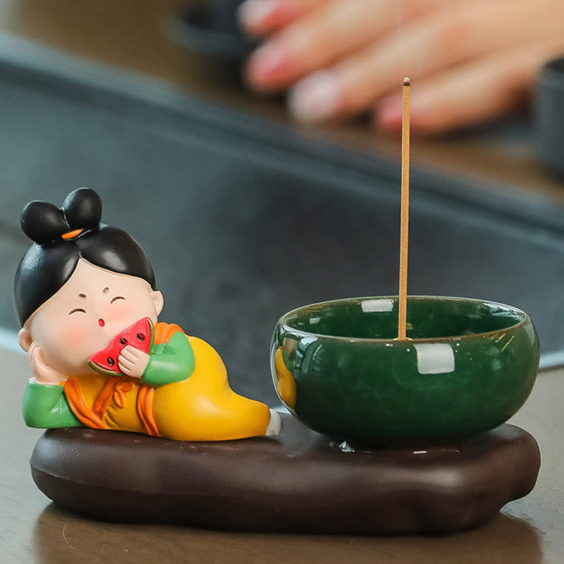 Tang Dynasty Lady Food Healing Ceramic Incense Burner Desk Decoration - Image 14