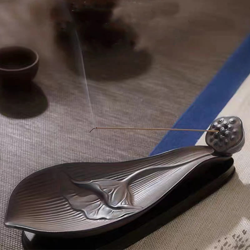 Lotus Pod Zen Healing Brown Ceramic Stick Incense Burner Decoration - Image 4