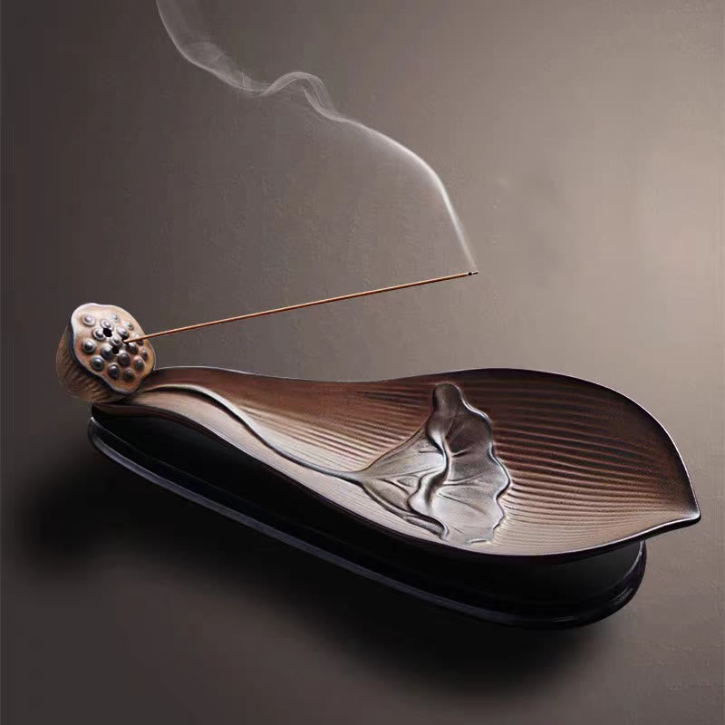 Lotus Pod Zen Healing Brown Ceramic Stick Incense Burner Decoration