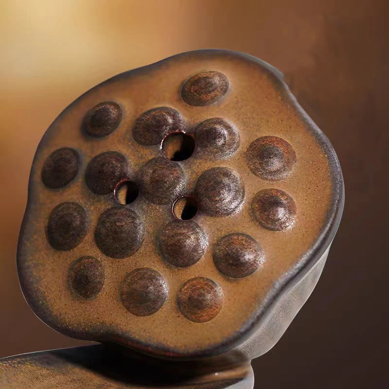 Lotus Pod Zen Healing Brown Ceramic Stick Incense Burner Decoration - Image 13
