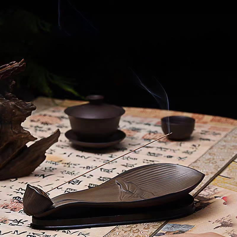 Lotus Pod Zen Healing Brown Ceramic Stick Incense Burner Decoration - Image 10