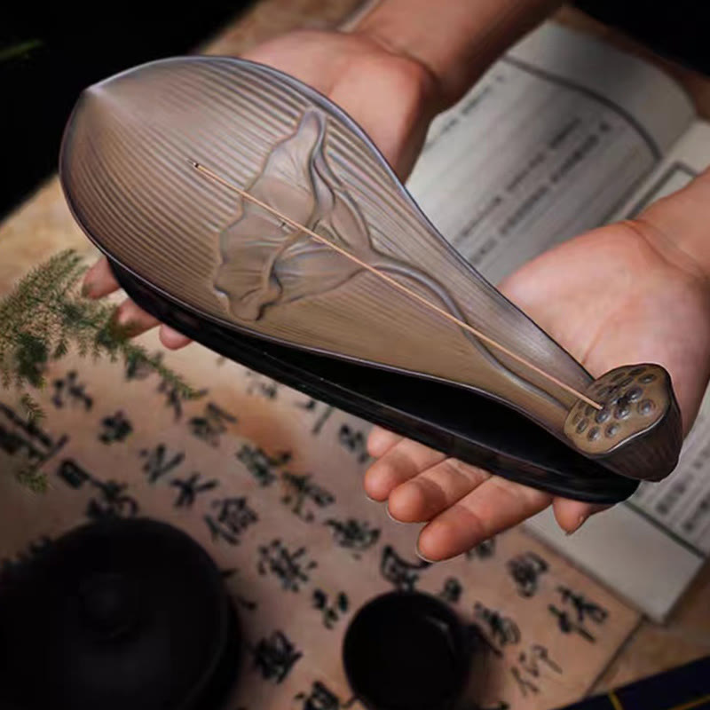 Lotus Pod Zen Healing Brown Ceramic Stick Incense Burner Decoration - Image 3