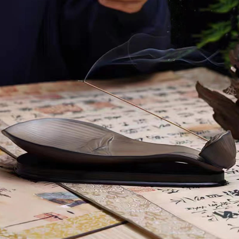 Lotus Pod Zen Healing Brown Ceramic Stick Incense Burner Decoration - Image 12