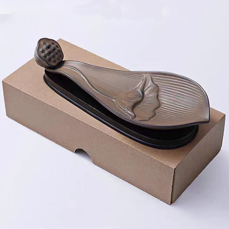 Lotus Pod Zen Healing Brown Ceramic Stick Incense Burner Decoration - Image 11