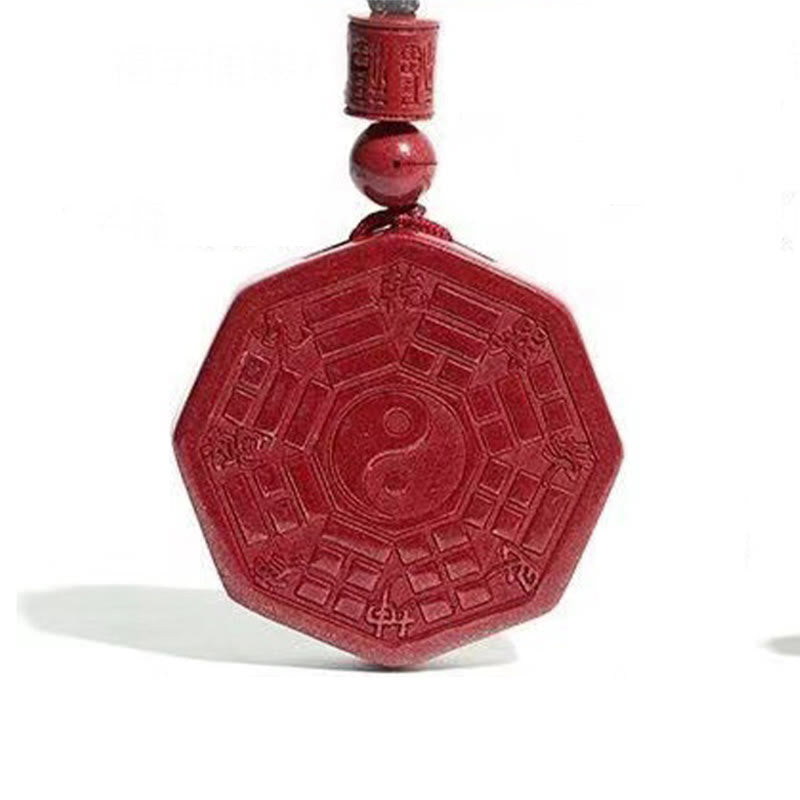 Natural Cinnabar Bagua Taishang Laojun Fu Character Calm Necklace Pendant - Image 6