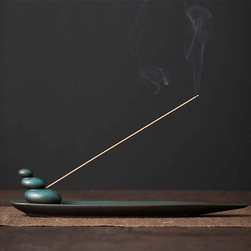 Three Stones Waves Butterfly Bamboo Healing Ceramic Stick Incense Burner Decoration