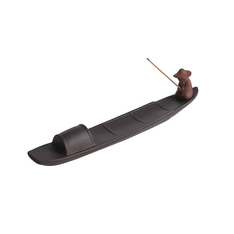 Fisherman Boat Purple Clay Peace Healing Ceramic Stick Incense Burner Decoration - Image 7