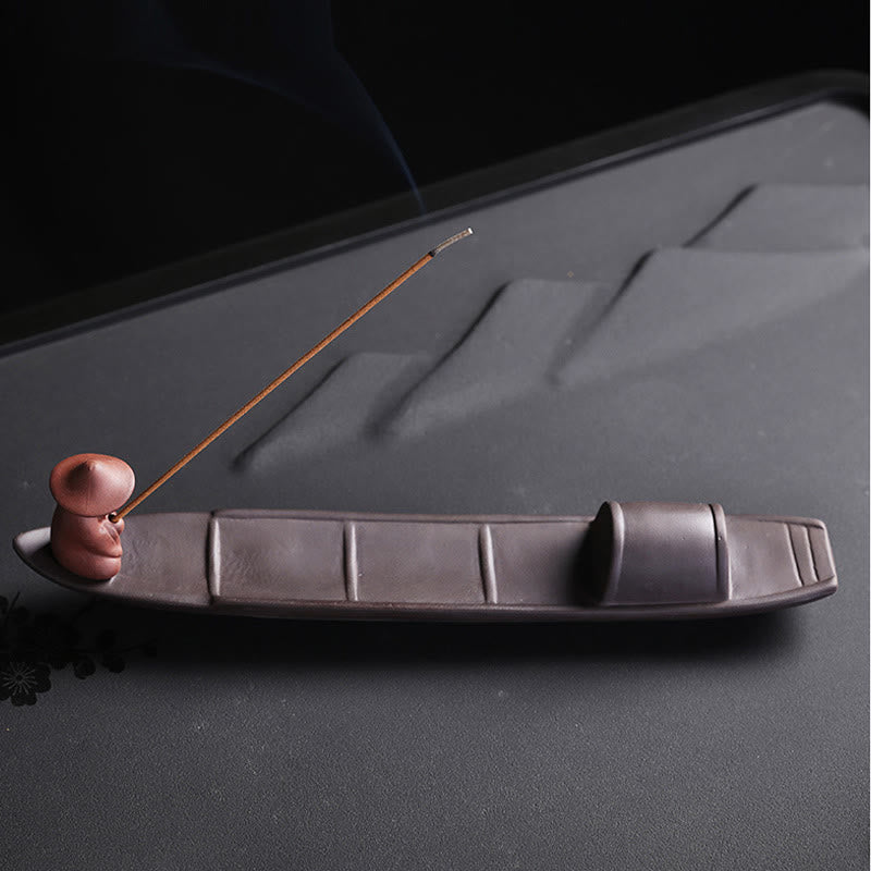 Fisherman Boat Purple Clay Peace Healing Ceramic Stick Incense Burner Decoration - Image 5