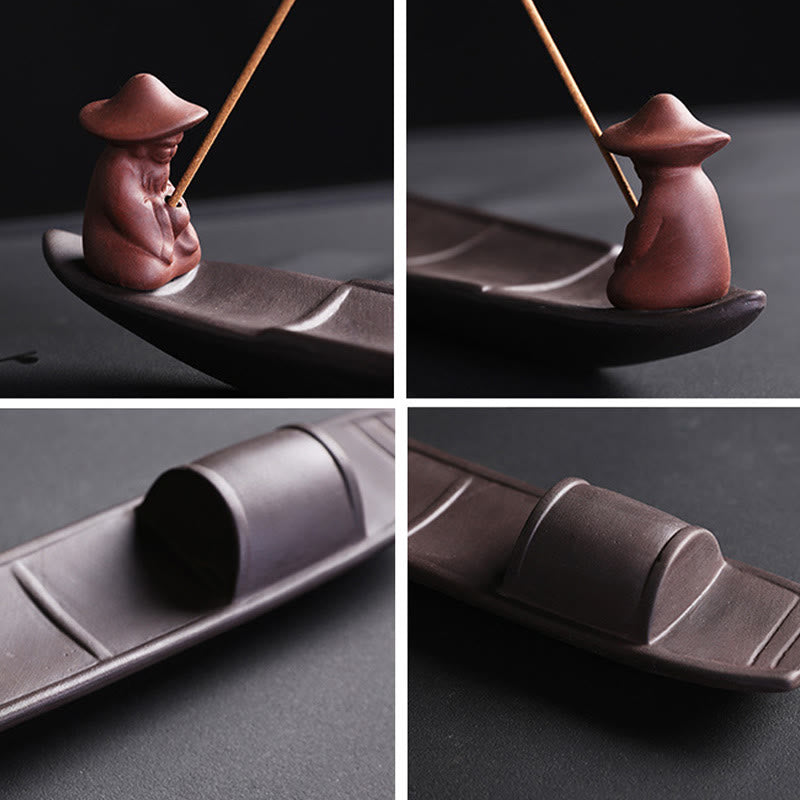 Fisherman Boat Purple Clay Peace Healing Ceramic Stick Incense Burner Decoration - Image 6
