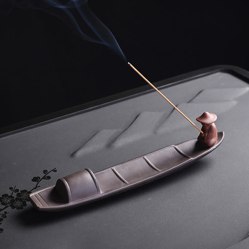 Fisherman Boat Purple Clay Peace Healing Ceramic Stick Incense Burner Decoration - Image 4
