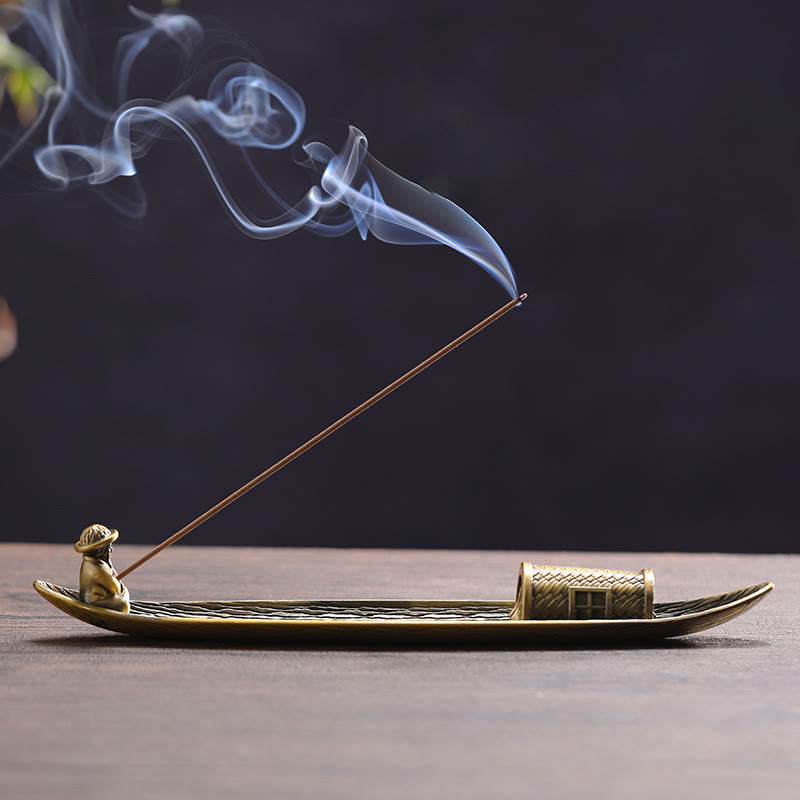 Fisherman Boat Alloy Incense Stick Holder Healing Incense Burner Decoration