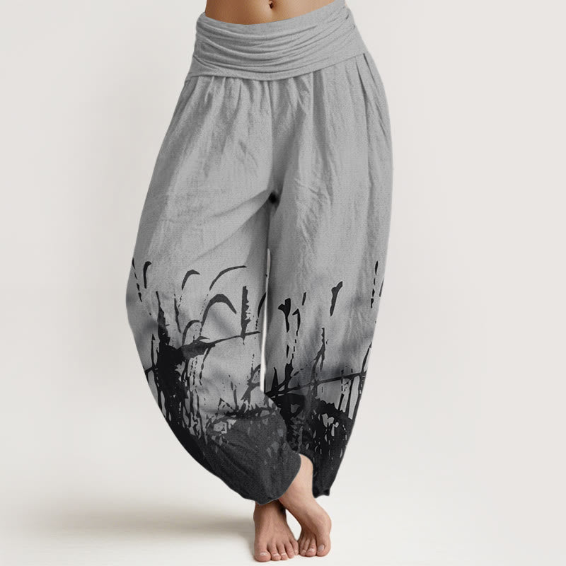Wild Grass Pattern Women's Elastic Waist Harem Pants