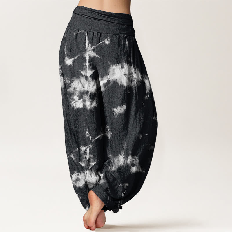 White Lines Spots Tie-Dye Pattern Women's Elastic Waist Harem Pants - Image 3