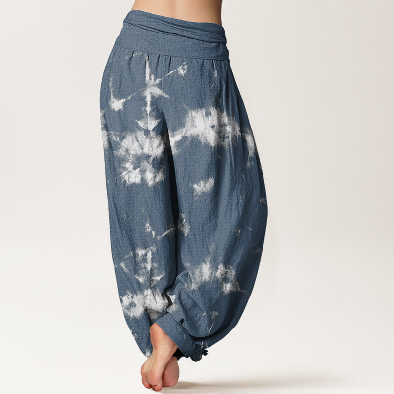 White Lines Spots Tie-Dye Pattern Women's Elastic Waist Harem Pants - Image 7