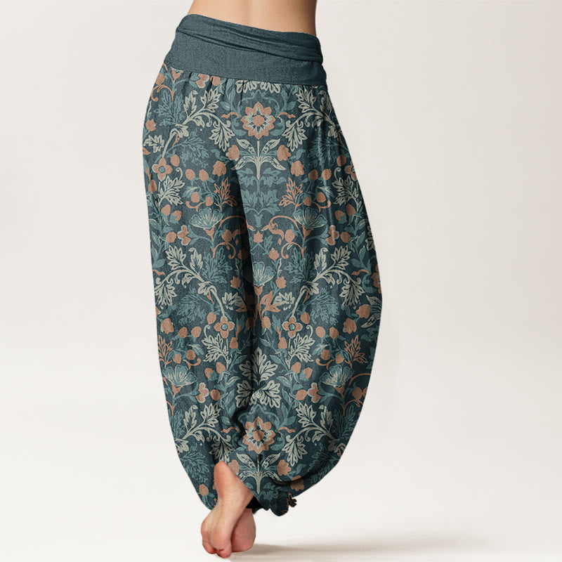 Casual Flower Vine Leaves Pattern Women's Elastic Waist Harem Pants - Image 3