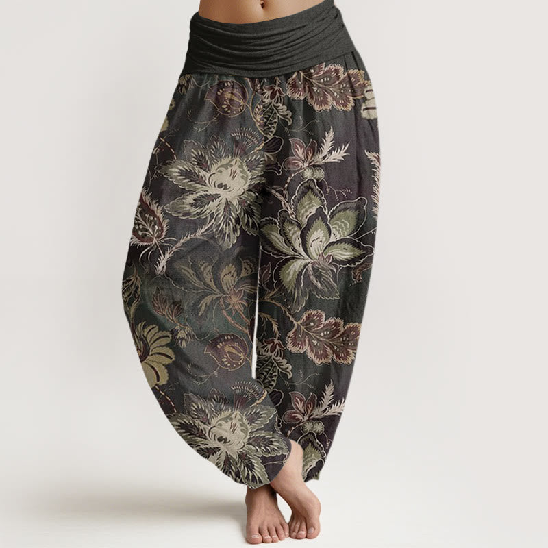Casual Floral Leaves Women's Elastic Waist Harem Pants