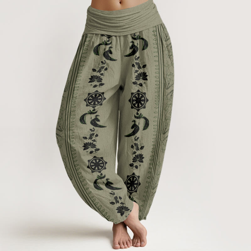 Dharma Wheel Lotus OM Pattern Women's Elastic Waist Harem Pants - Image 5
