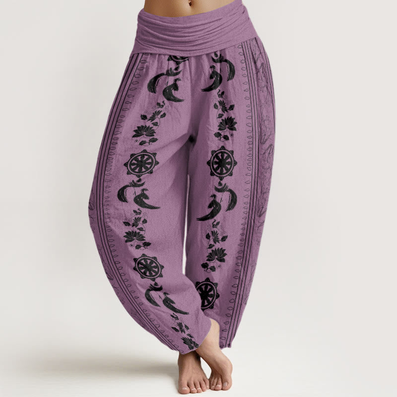 Dharma Wheel Lotus OM Pattern Women's Elastic Waist Harem Pants - Image 8