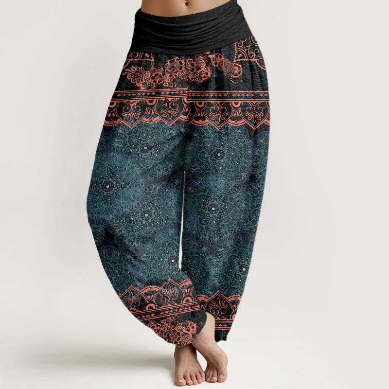 Elegant Mandala Flowers Design Women's Elastic Waist Harem Pants