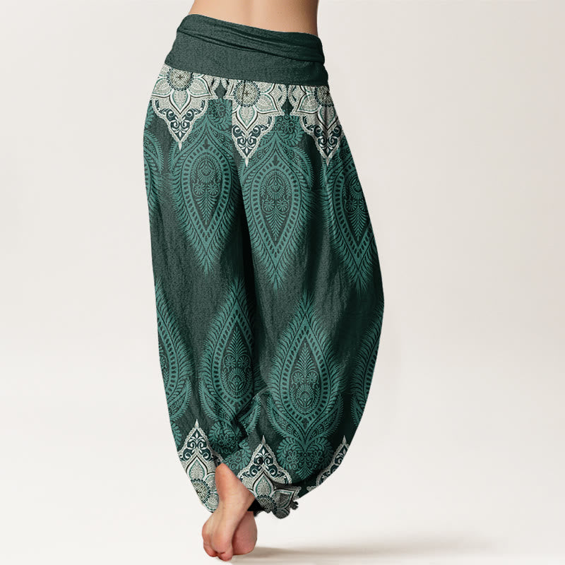 Casual Feather Flower Design Women's Elastic Waist Harem Pants - Image 7