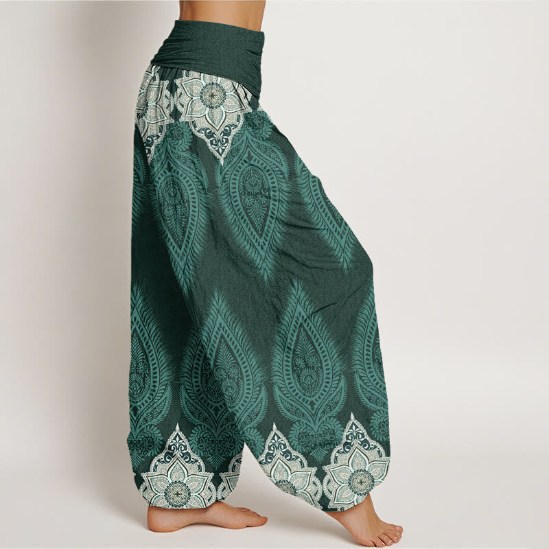 Casual Feather Flower Design Women's Elastic Waist Harem Pants - Image 6