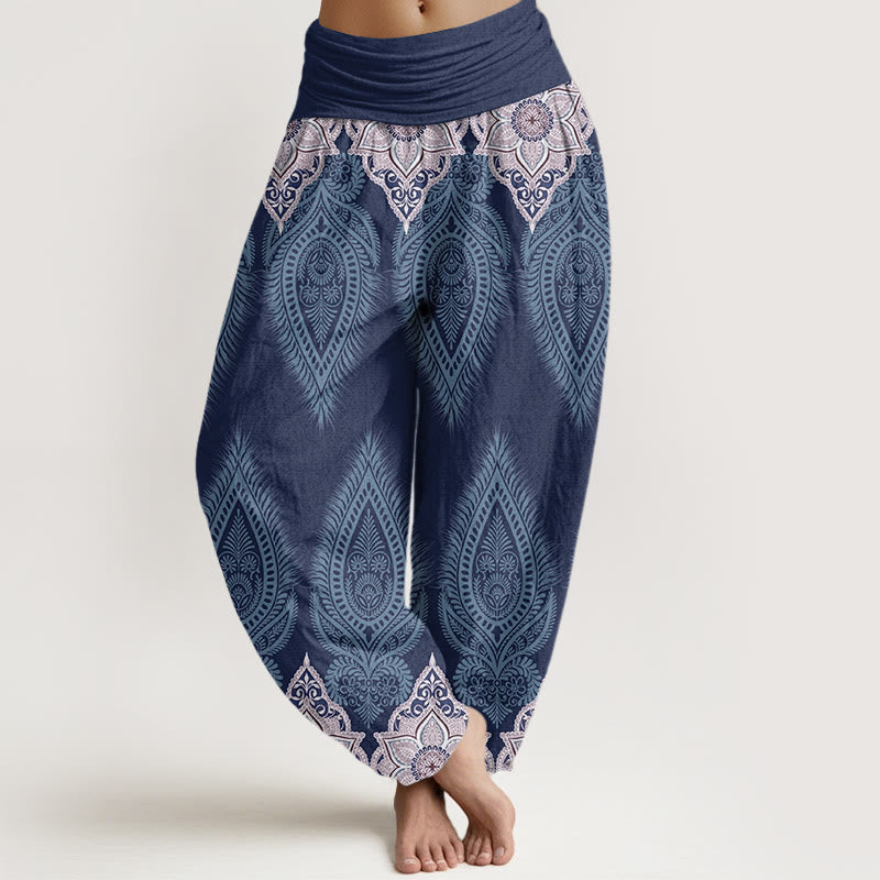 Casual Feather Flower Design Women's Elastic Waist Harem Pants - Image 8