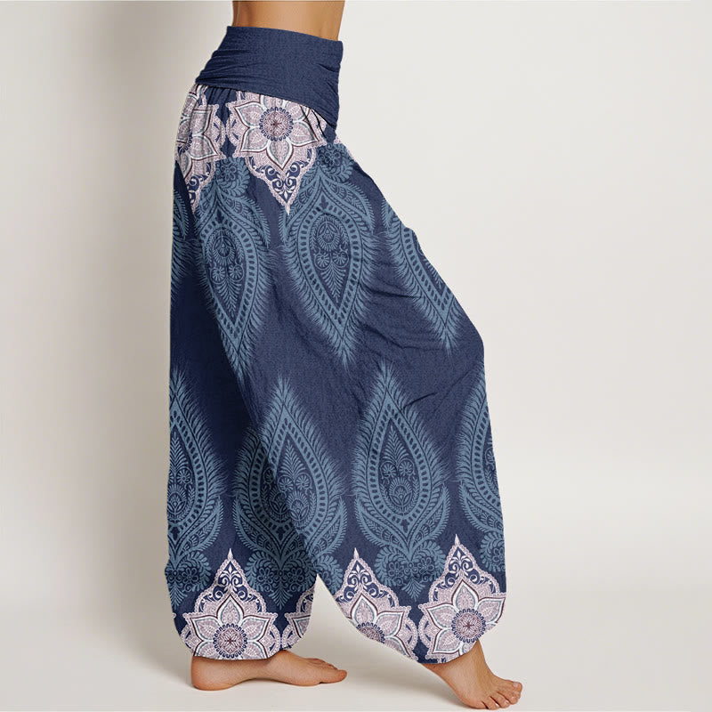 Casual Feather Flower Design Women's Elastic Waist Harem Pants - Image 9