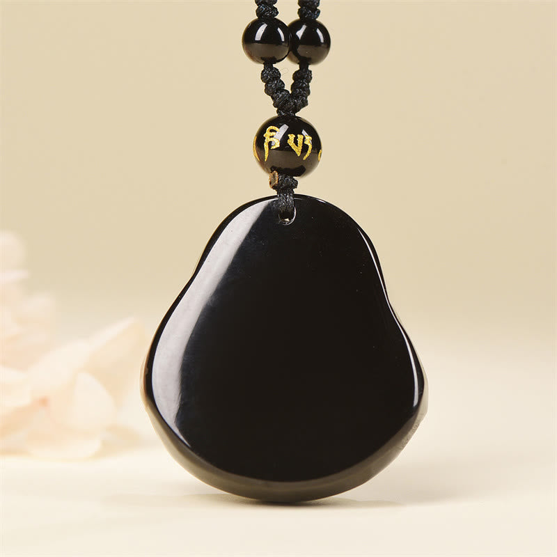 Natural Black Obsidian Ice Obsidian Laughing Buddha Purification Necklace Pendant - Image 15