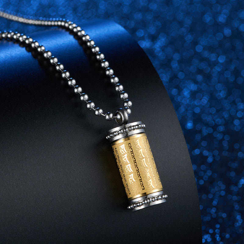 Titanium Steel Prayer Wheel Scriptures Necklace Balance Pendant - Image 5