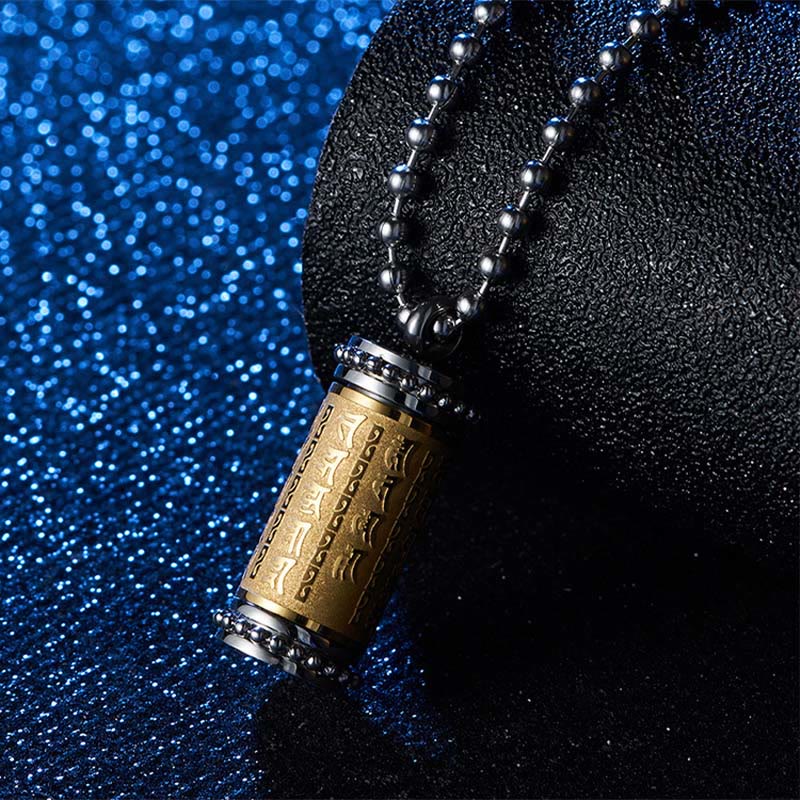 Titanium Steel Prayer Wheel Scriptures Necklace Balance Pendant - Image 4