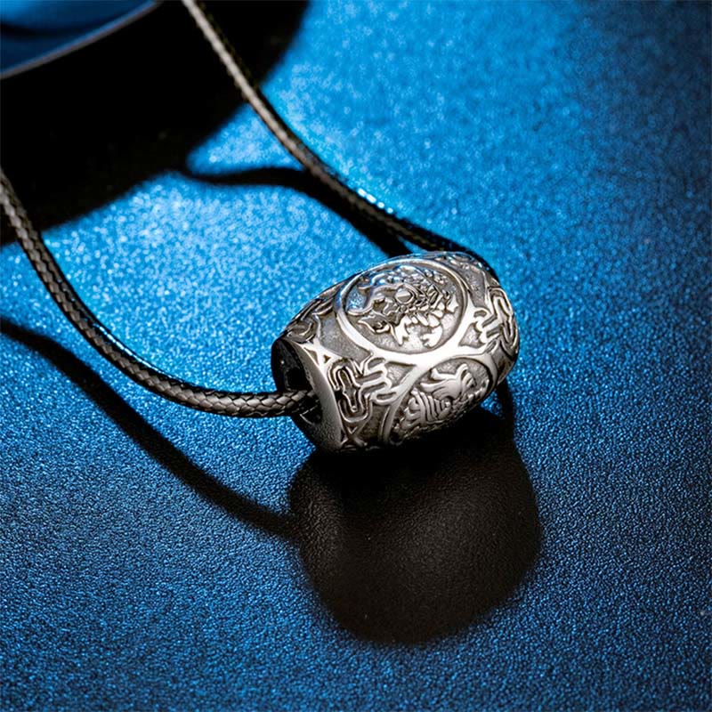 Tibetan Om Mani Padme Hum Four Mythical Beasts Titanium Steel Wisdom Necklace Pendant - Image 3