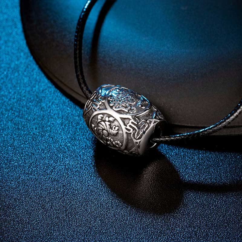 Tibetan Om Mani Padme Hum Four Mythical Beasts Titanium Steel Wisdom Necklace Pendant - Image 5