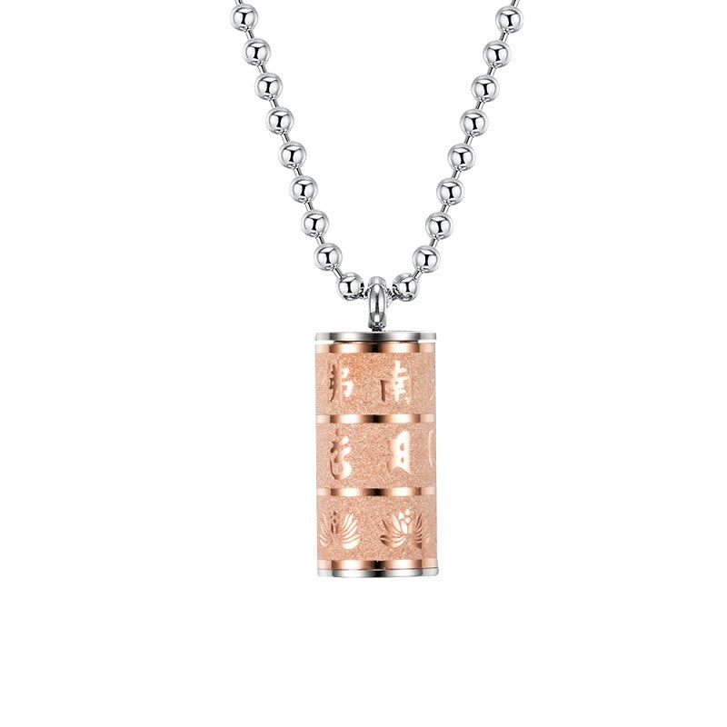 Tibetan Om Mani Padme Hum Lotus Pattern Prayer Wheel Titanium Steel Peace Necklace Pendant - Image 9