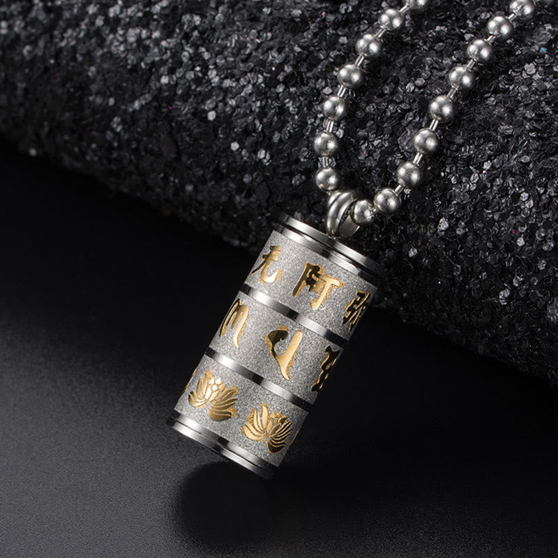 Tibetan Om Mani Padme Hum Lotus Pattern Prayer Wheel Titanium Steel Peace Necklace Pendant - Image 12