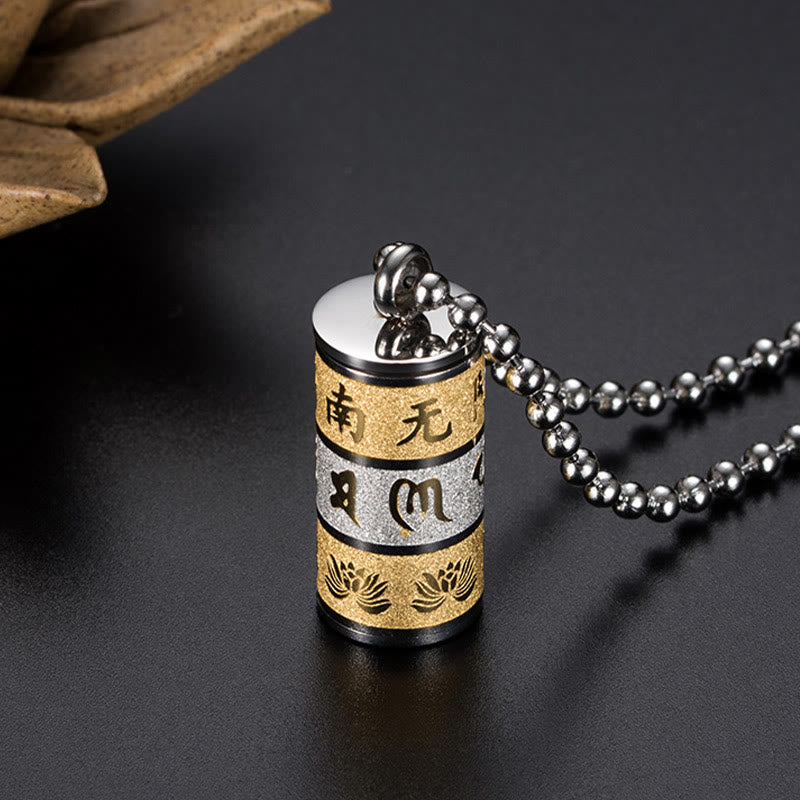 Tibetan Om Mani Padme Hum Lotus Pattern Prayer Wheel Titanium Steel Peace Necklace Pendant - Image 7