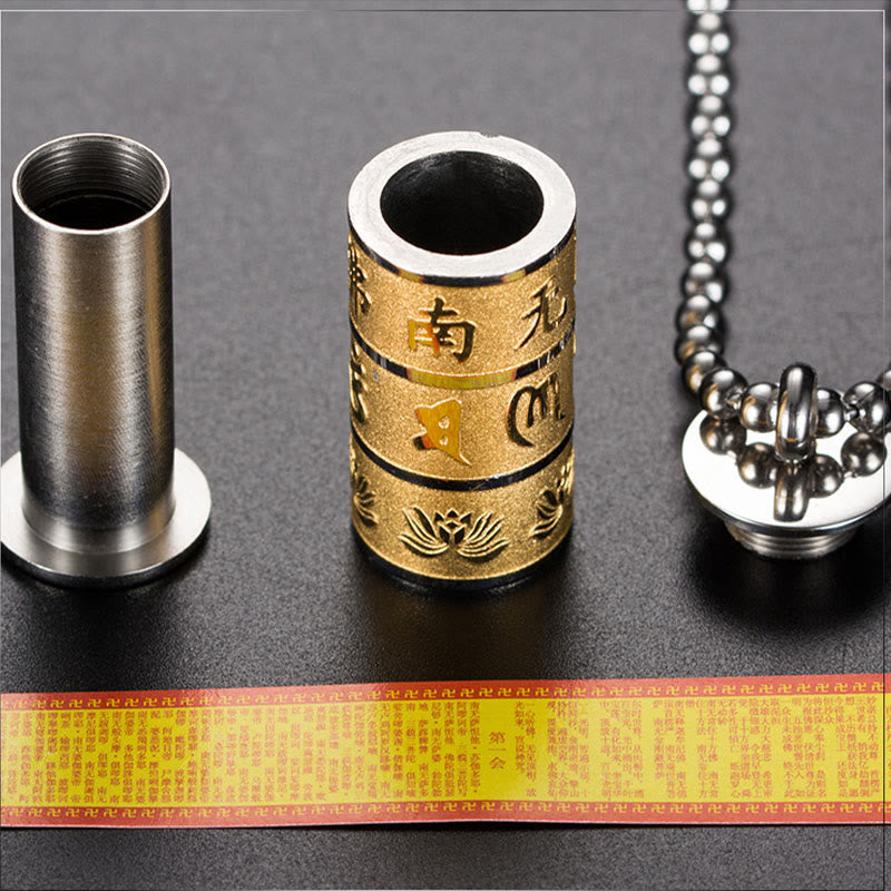 Tibetan Om Mani Padme Hum Lotus Pattern Prayer Wheel Titanium Steel Peace Necklace Pendant - Image 3