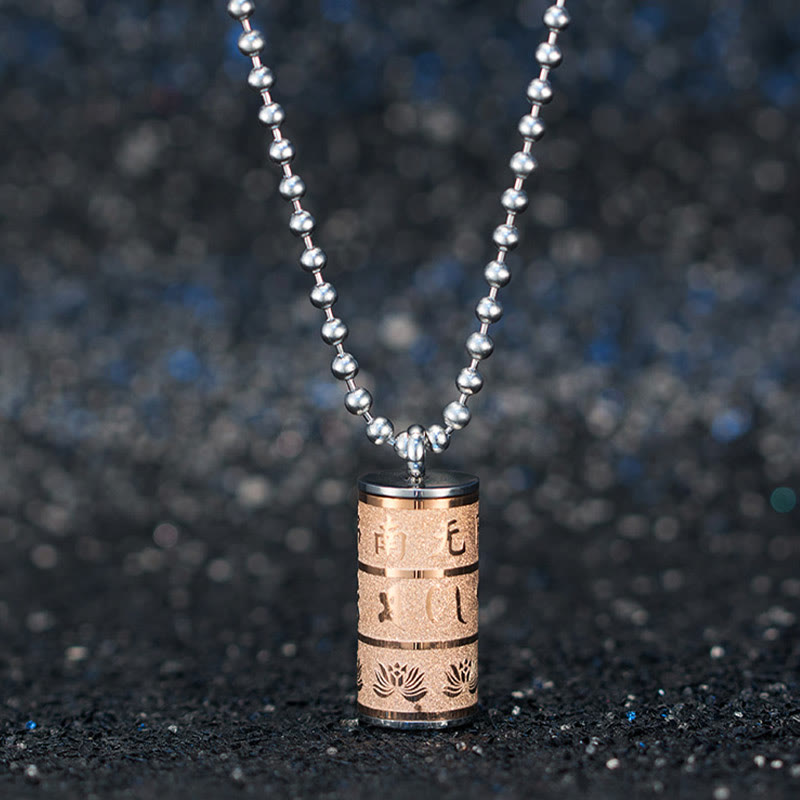 Tibetan Om Mani Padme Hum Lotus Pattern Prayer Wheel Titanium Steel Peace Necklace Pendant - Image 10